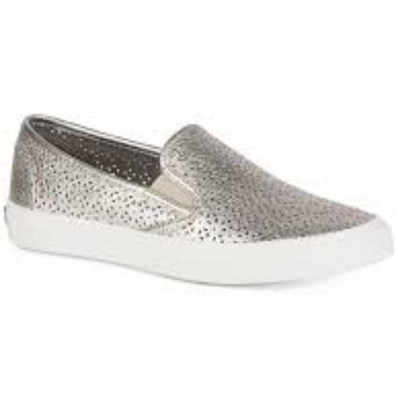 NWT SPERRY TOP SIDER WOMENS SEASIDE PERFORATED EMBOSS LEATHER SHOES PLATINUM 5.5 - Picture 2 of 10